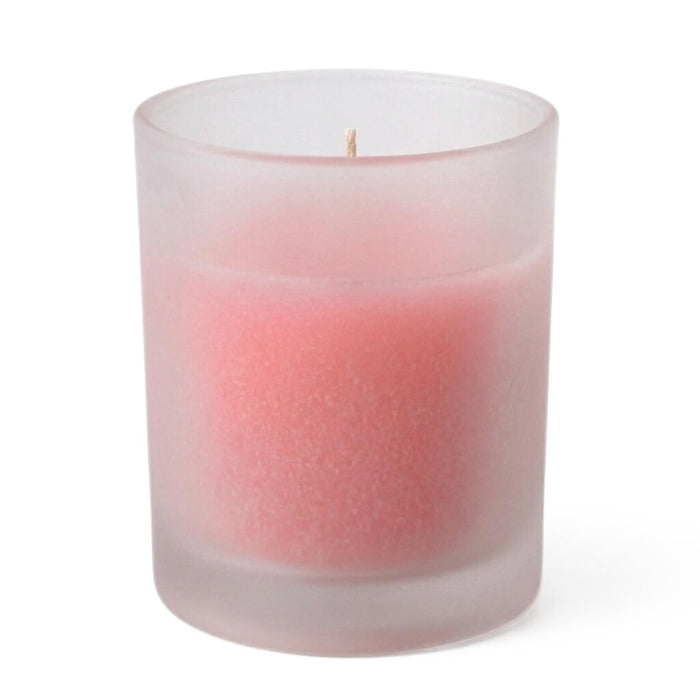 Pink-Unscented candle in frosted glass candle holder