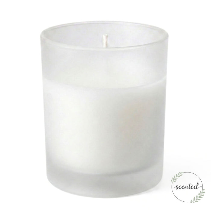White-Citronella scented candle in frosted glass candle holder