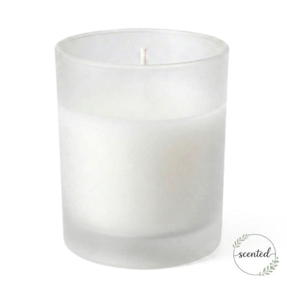 White-Citronella scented candle in frosted glass candle holder