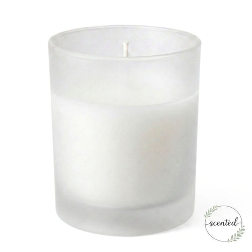 White-Citronella scented candle in frosted glass candle holder