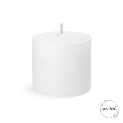 A single white citronella scented pillar candle