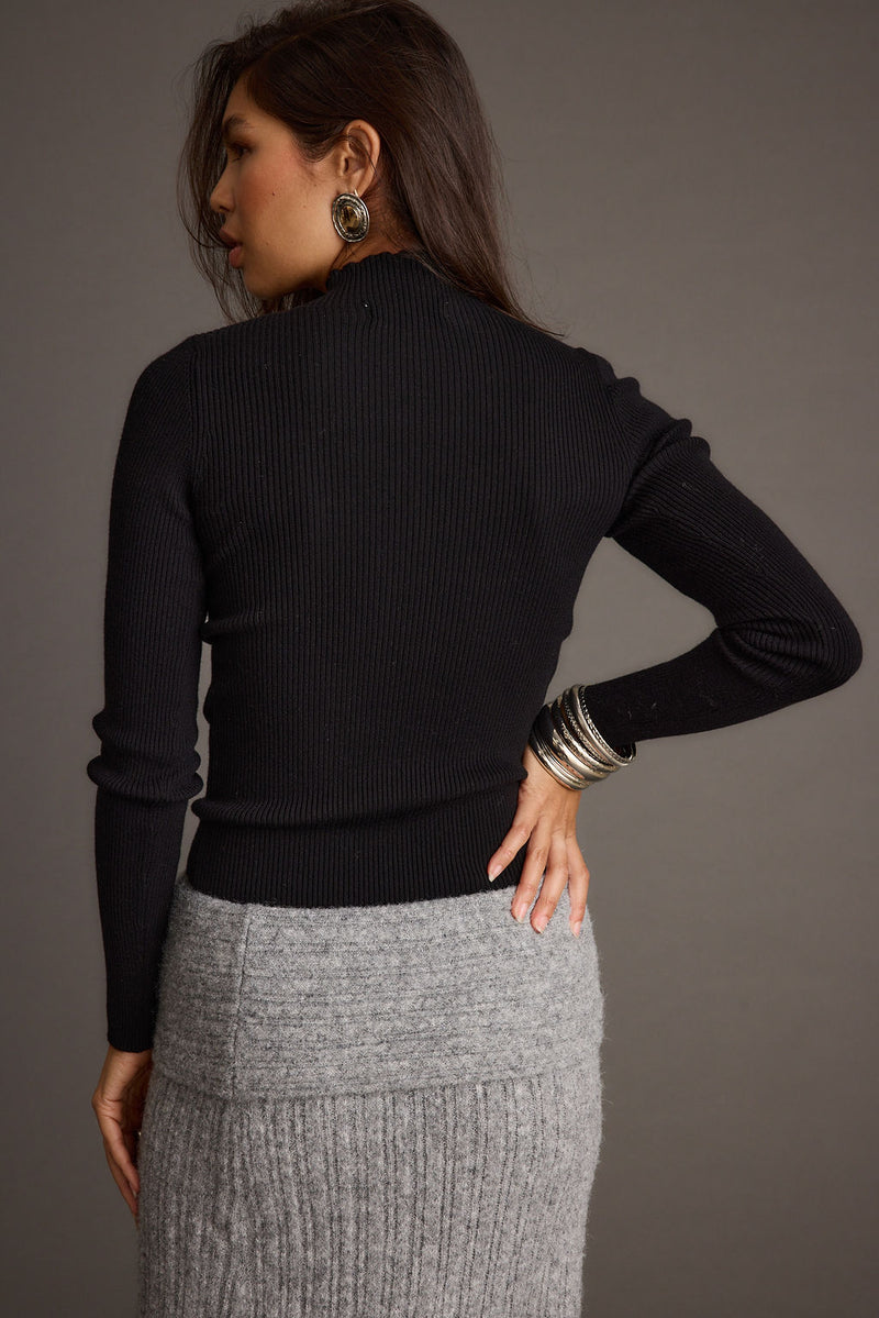Robbie Black Long Sleeve Turtleneck styled in a complete look from an alternate angle.