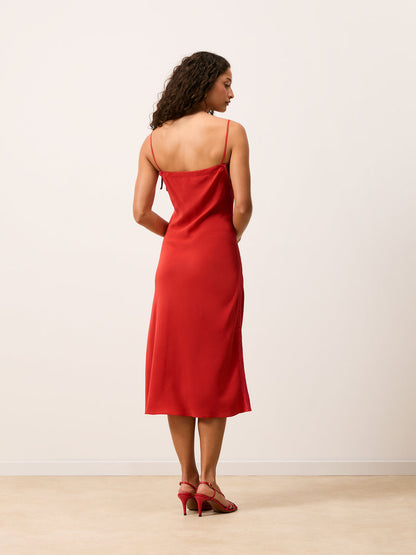 VICKY red lace side band midi dress, detail by Rouje