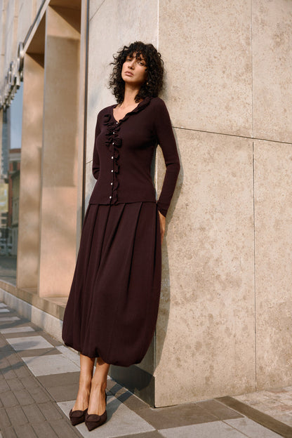 Rosette ribbed wool cardigan