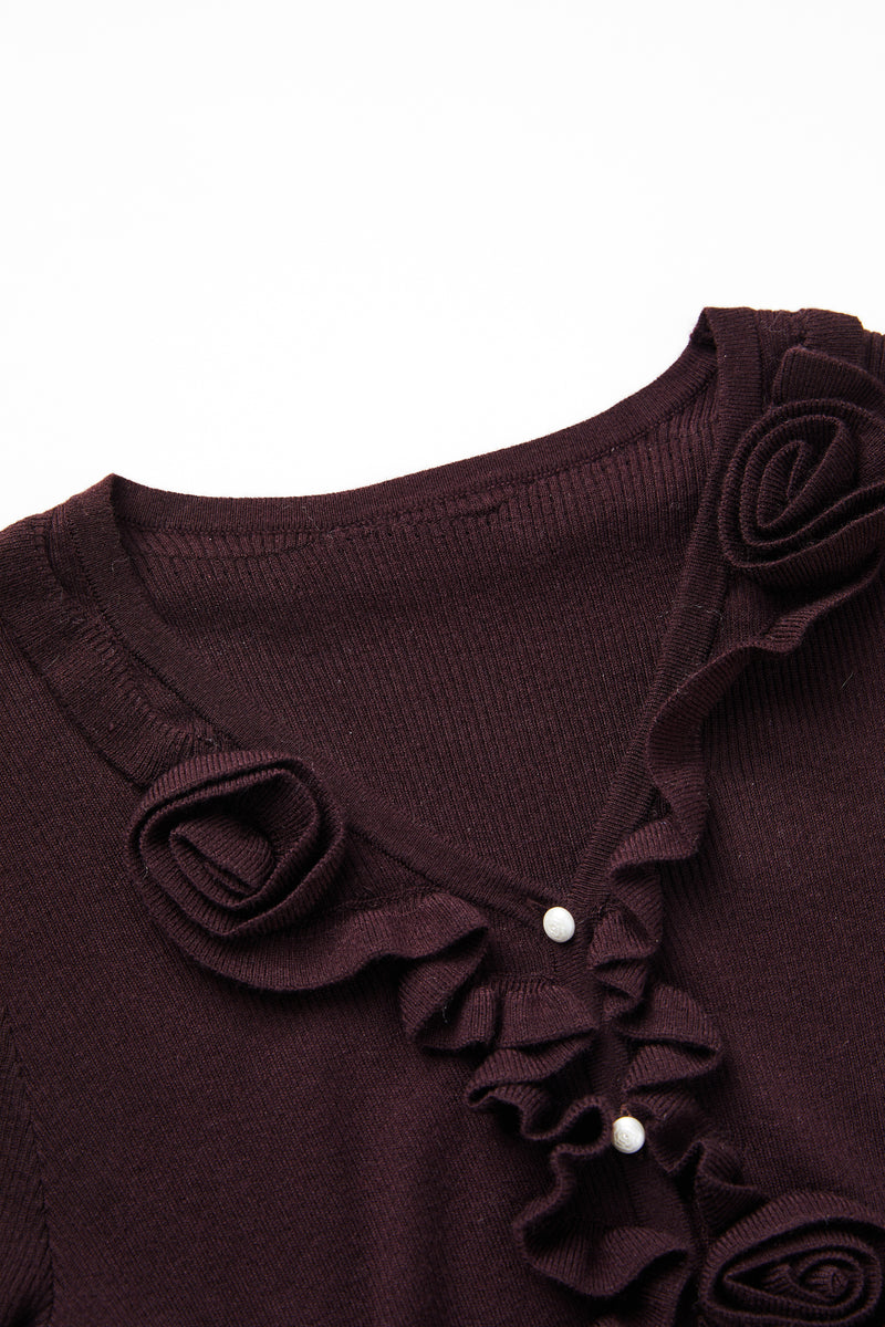 Rosette ribbed wool cardigan