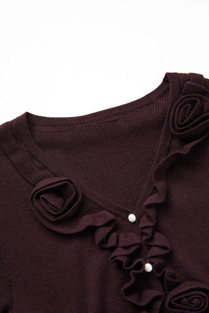 Rosette ribbed wool cardigan