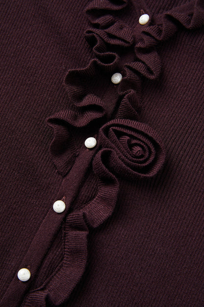Rosette ribbed wool cardigan