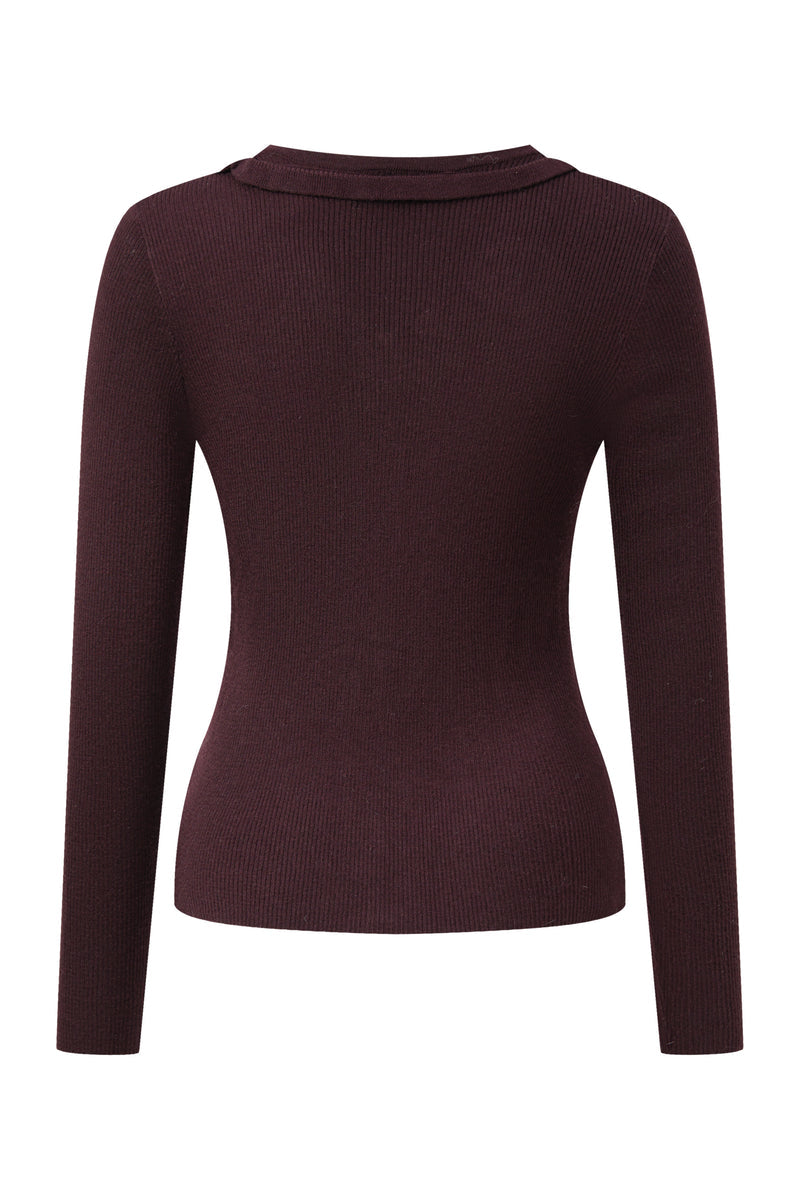 Rosette ribbed wool cardigan