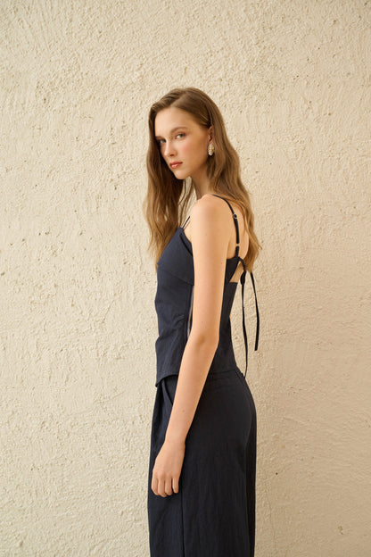Ruched waist denim tank
