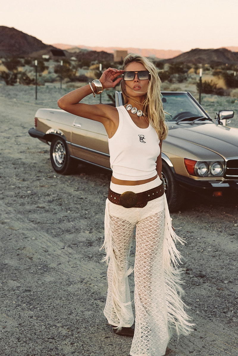 Rumi Embroidered Tank paired with complementary accessories for a polished look.