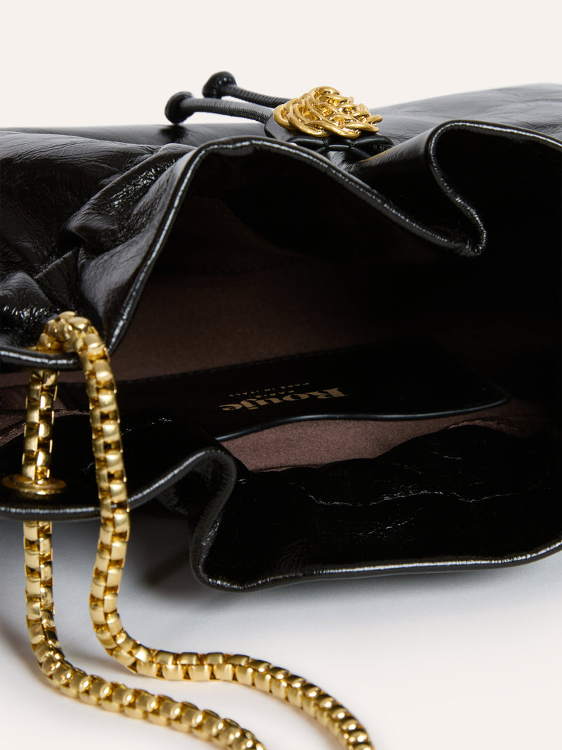 ANISETTE black aged leather bucket bag, back view by Rouje