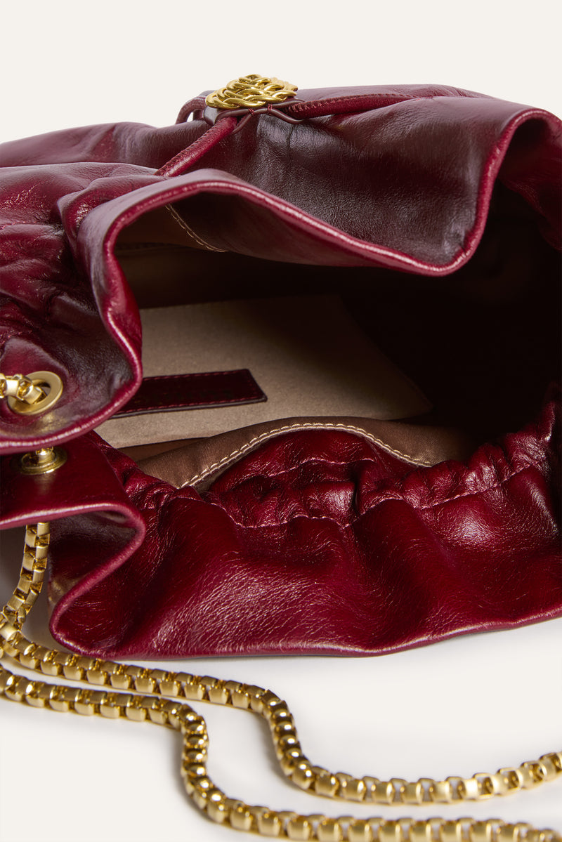 ARTISTE burgundy patent leather large purse, interior view by Rouje