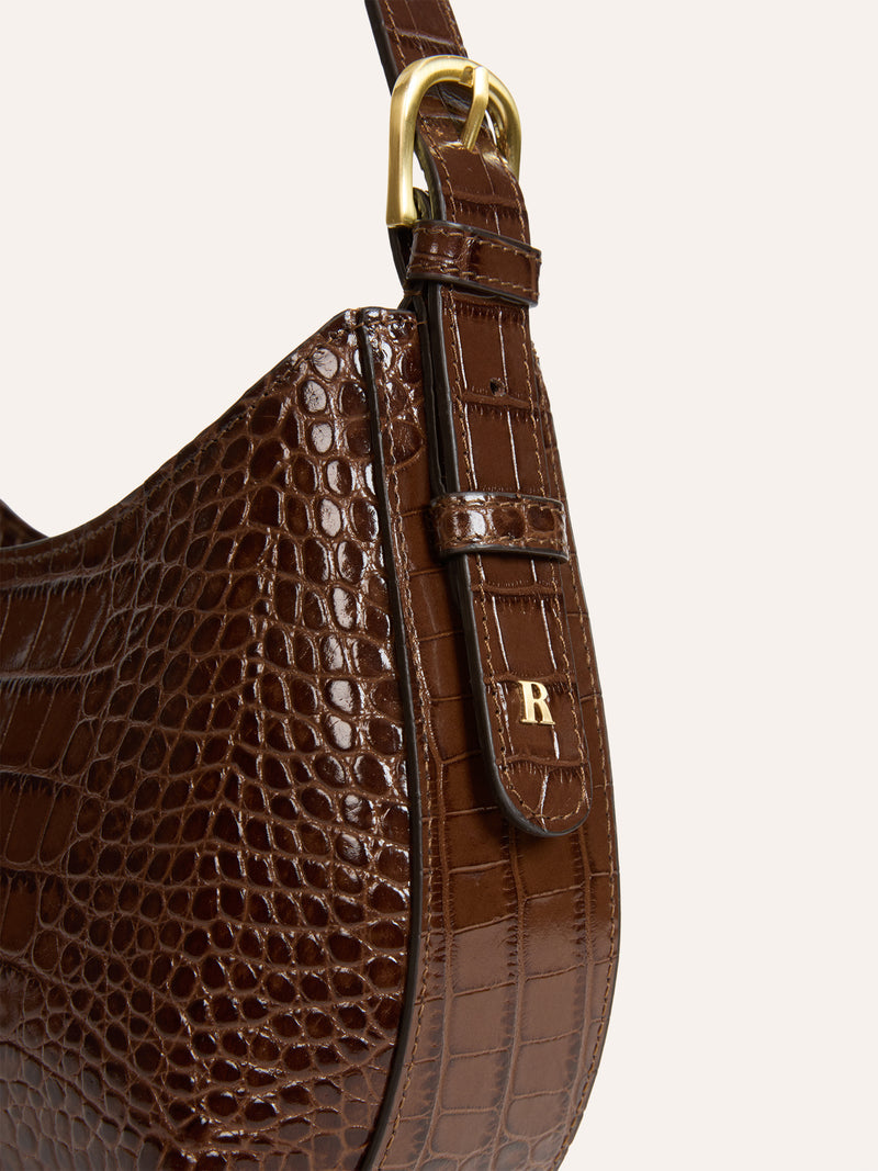BABY BIG chocolate croc-effect leather small bag, interior view by Rouje