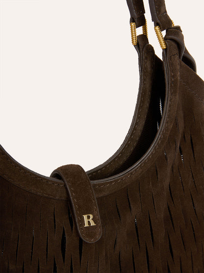 CHOUQUETTE ebony laser-cut leather bag, side view by Rouje