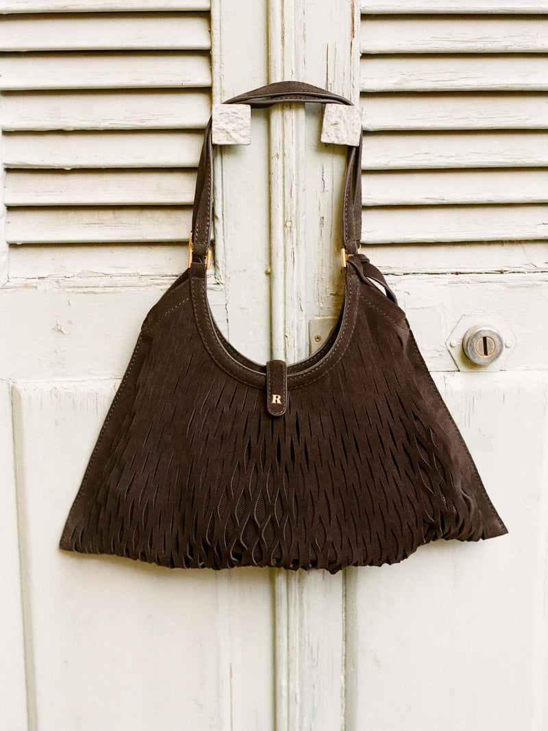 CHOUQUETTE ebony laser-cut leather soft bag, additional view by Rouje