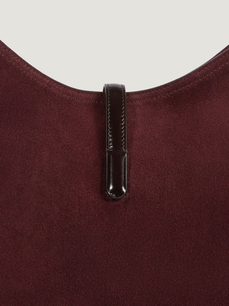 COMPTOIR plum calfskin messenger bag, side view by Rouje