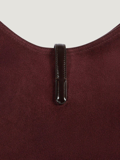 COMPTOIR plum calfskin messenger bag, side view by Rouje