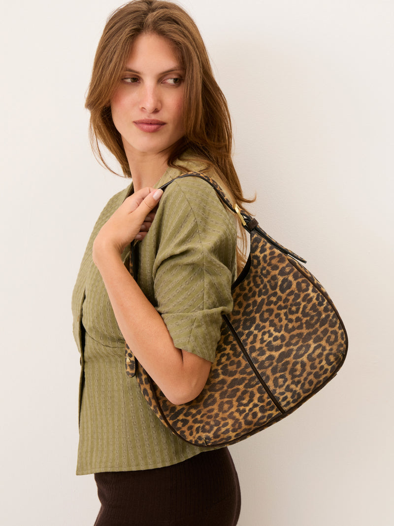 FRENCHY leopard print leather small bag, front view by Rouje