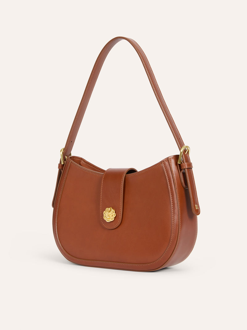 GALA caramel leather bag, back view by Rouje