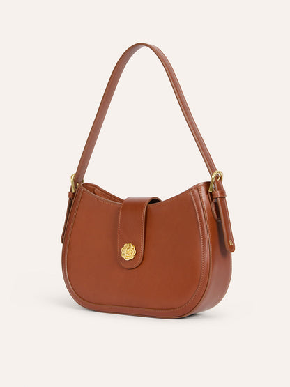 GALA caramel leather bag, back view by Rouje