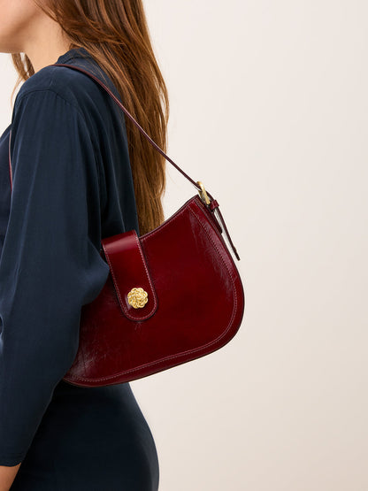 GALA burgundy vintage patent leather handbag, interior view by Rouje
