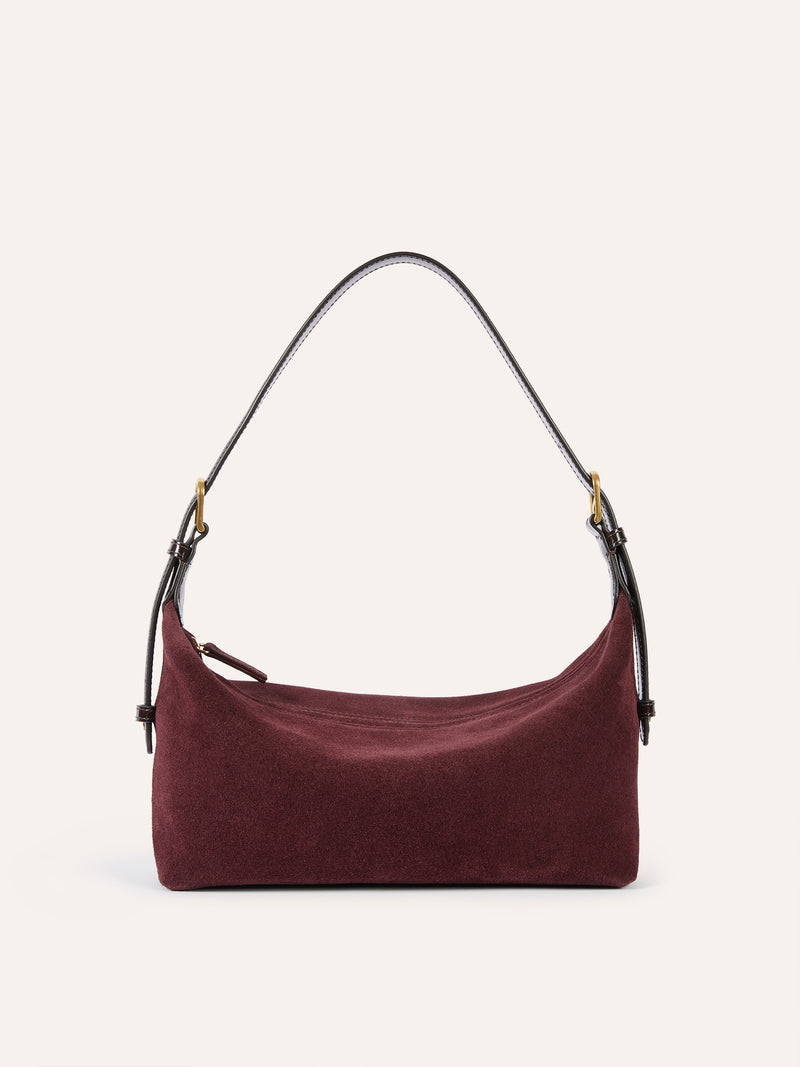 MINUIT plum calfskin soft bag, front view by Rouje