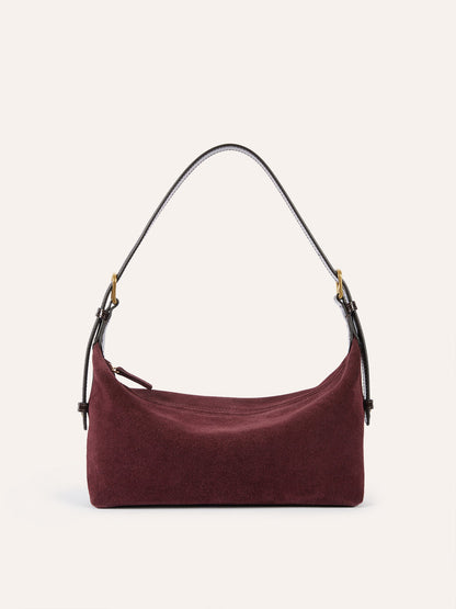 MINUIT plum calfskin soft bag, front view by Rouje