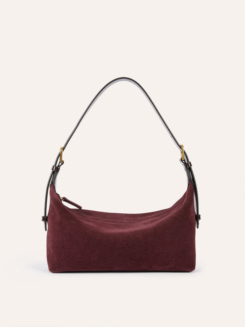 MINUIT plum calfskin soft bag, front view by Rouje