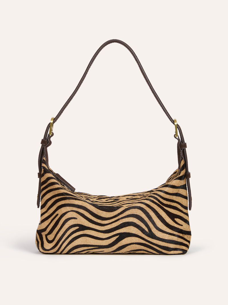 MINUIT zebra pony soft bag, front view by Rouje