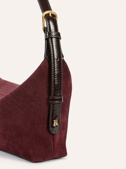 MINUIT plum calfskin bag, back view by Rouje