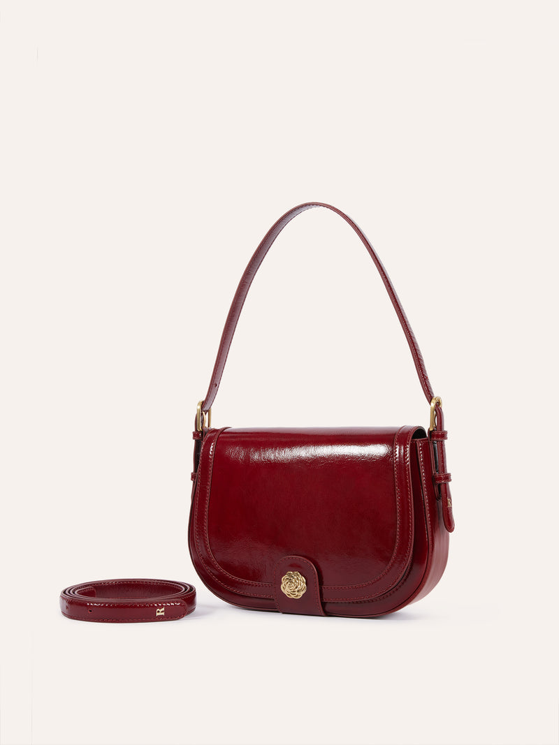 TROQUET burgundy patent leather bag, back view by Rouje