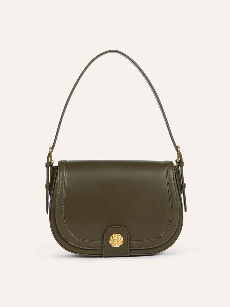 TROQUET large khaki leather bag, back view by Rouje