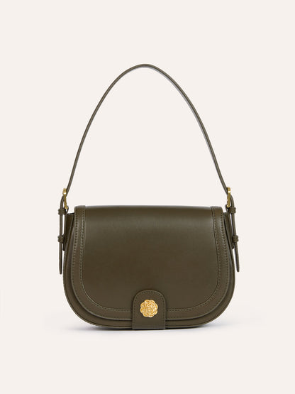 TROQUET large khaki leather bag, back view by Rouje