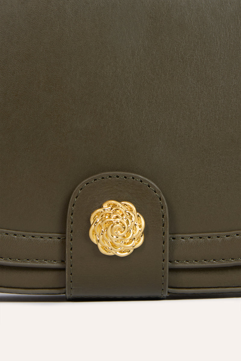TROQUET khaki leather bag, side view by Rouje