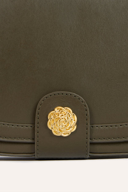 TROQUET khaki leather bag, side view by Rouje