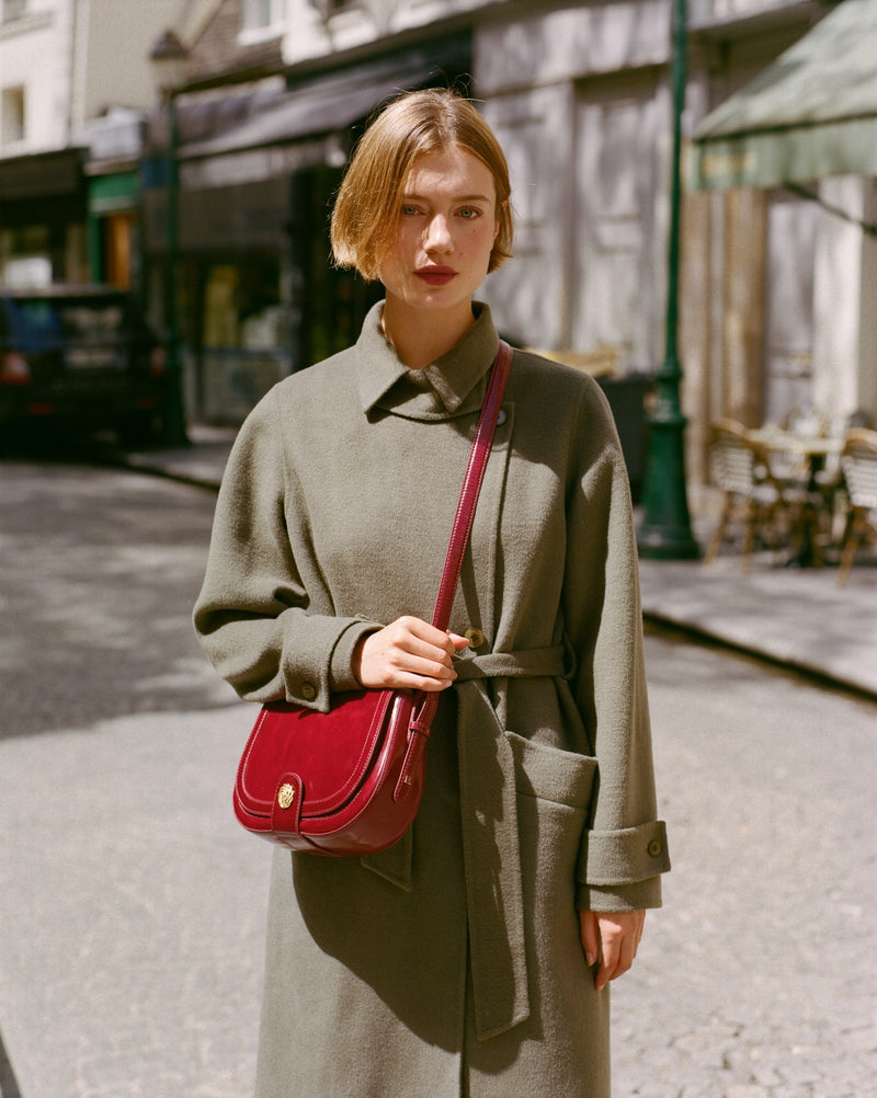 TROQUET burgundy patent leather large bag, flat packshot by Rouje