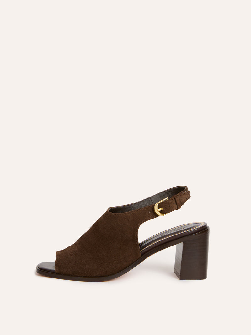 SEVILLANE ebony suede open-toe high-heel sandals, front view by Rouje