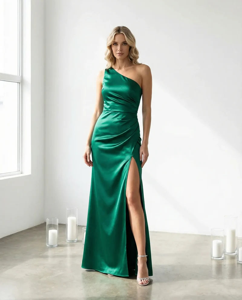Satin Allure One-Shoulder Maxi Dress