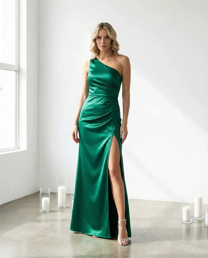 Satin Allure One-Shoulder Maxi Dress