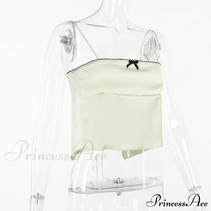 Satin Cami Bow Charming Backless Tie-Up Top