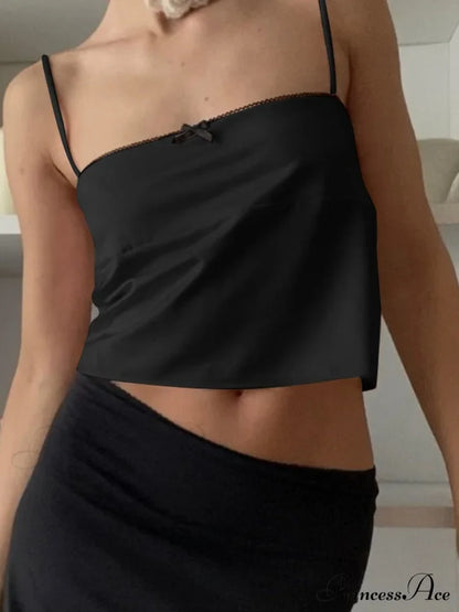 Satin Cami Bow Charming Backless Tie-Up Top