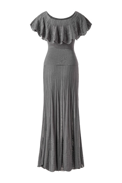 Scalloped ruffle off-shoulder knit set
