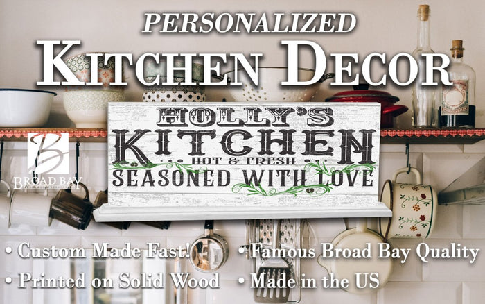 SEasoned With Love Kitchen Sign Personalized - Solid Wood 16.5in x 6in - Broad Bay Personalized Gifts Shipped Fast
