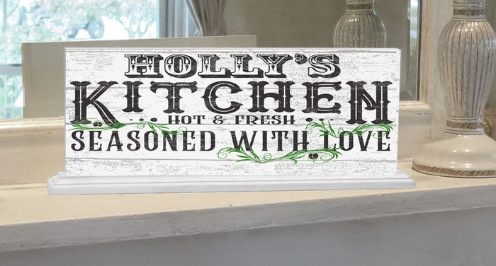 SEasoned With Love Kitchen Sign Personalized - Solid Wood 16.5in x 6in - Broad Bay Personalized Gifts Shipped Fast