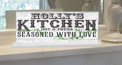 SEasoned With Love Kitchen Sign Personalized - Solid Wood 16.5in x 6in - Broad Bay Personalized Gifts Shipped Fast