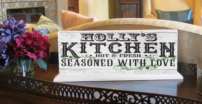 SEasoned With Love Kitchen Sign Personalized - Solid Wood 16.5in x 6in - Broad Bay Personalized Gifts Shipped Fast
