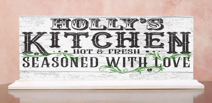 SEasoned With Love Kitchen Sign Personalized - Solid Wood 16.5in x 6in - Broad Bay Personalized Gifts Shipped Fast