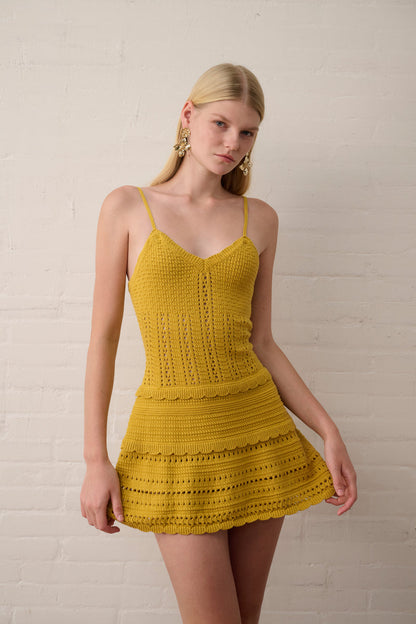 Self-tie open knit mini dress