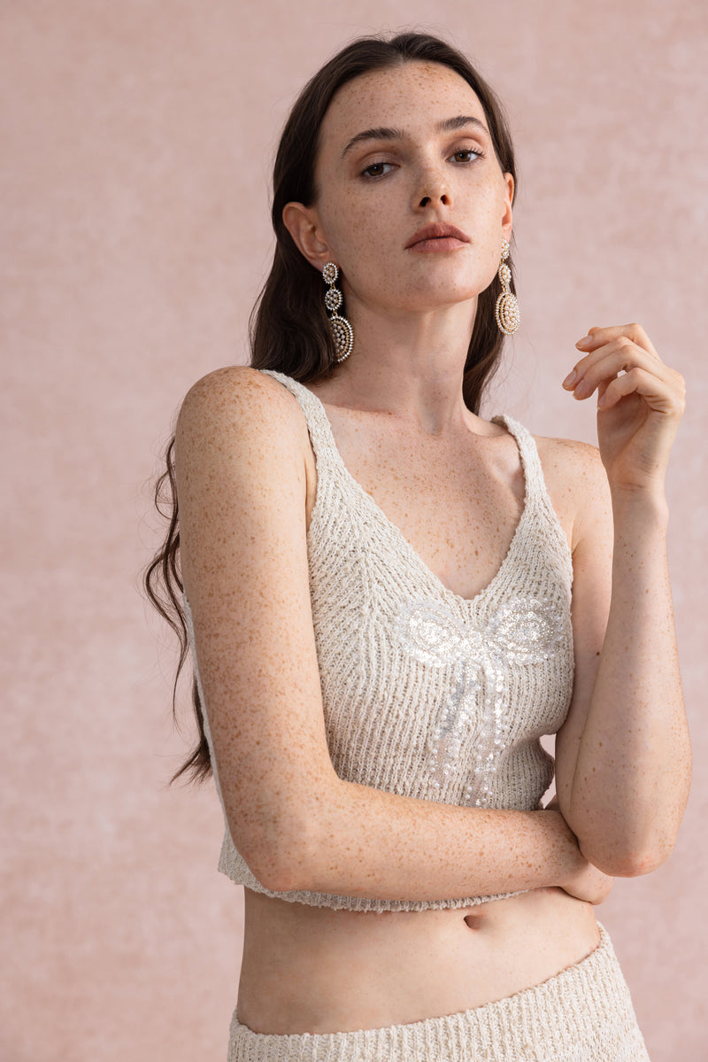 Sequin bow tank & cardigan