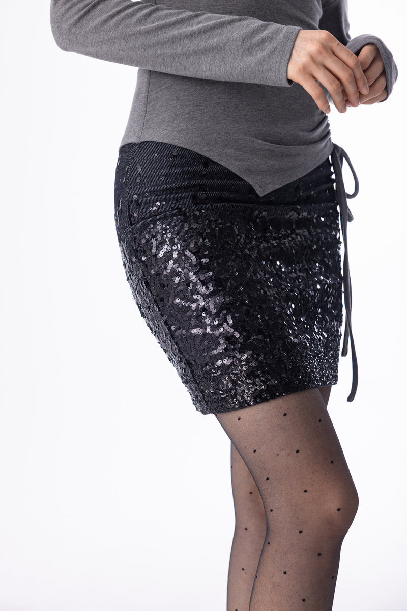 Sequin denim mini skirt